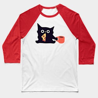 Cute Black Cat Eating Pizza Slice Baseball T-Shirt